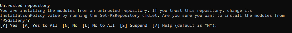 PowerShell prompt to confirm installation of ExchangeOnlineManagement module