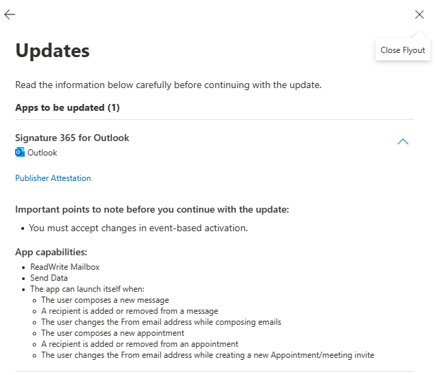 Update page showing new capabilities and Accept and update button
