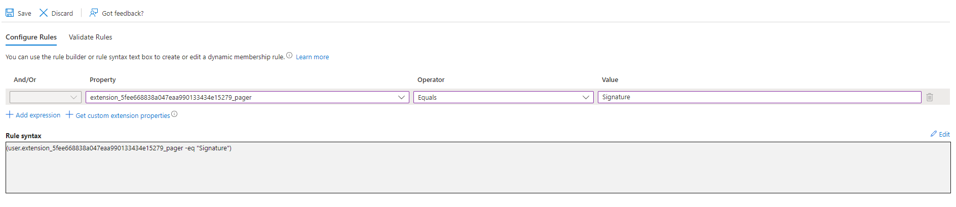 Entra ID dynamic group rule using on-premise AD extension attribute