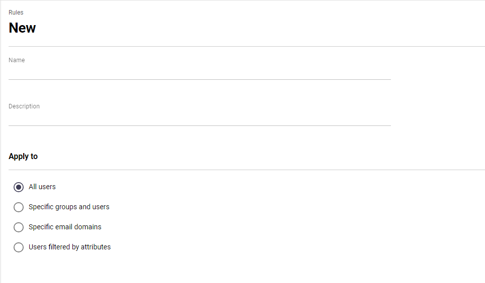 New rule form with name and description fields