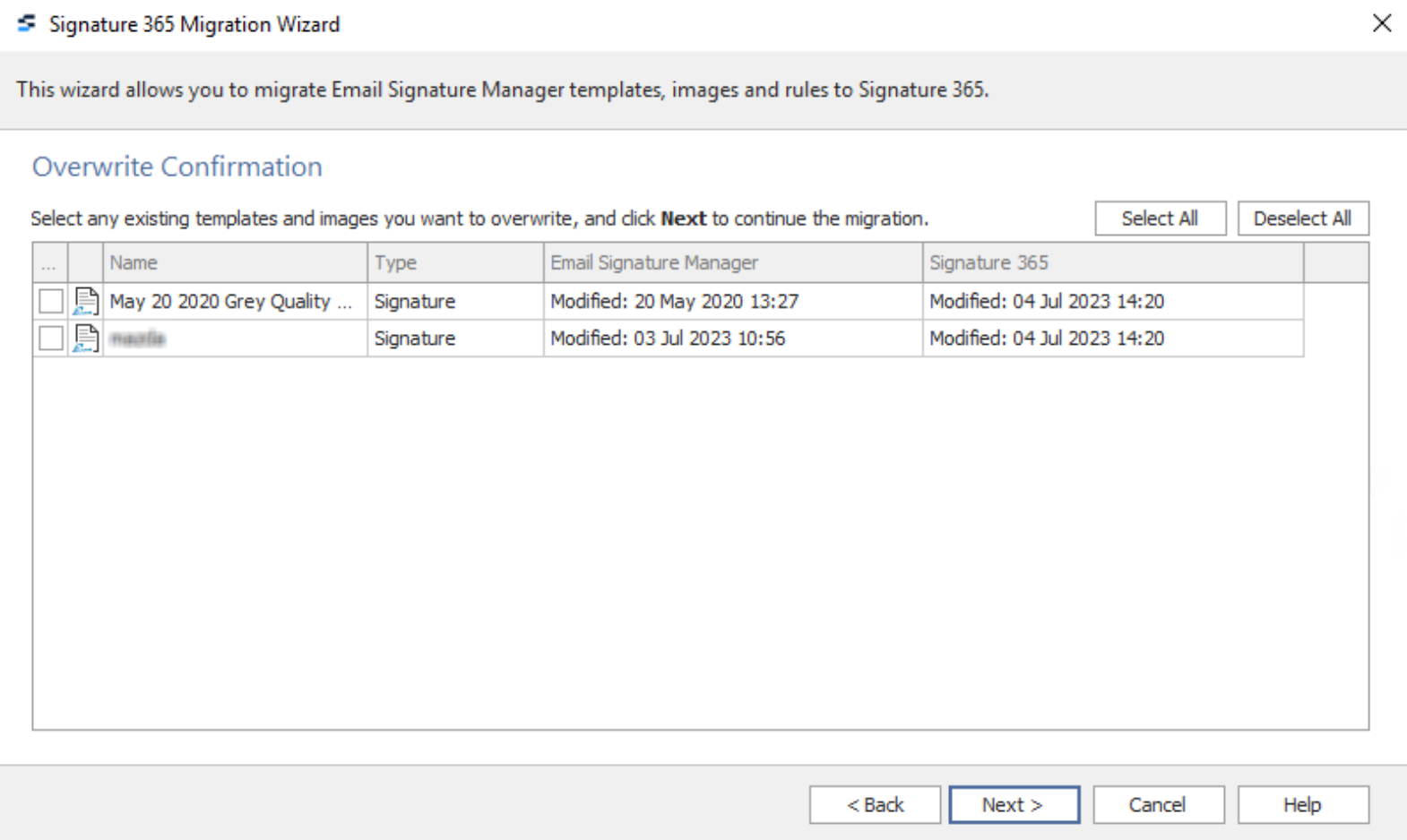 Migration wizard template upload progress screen