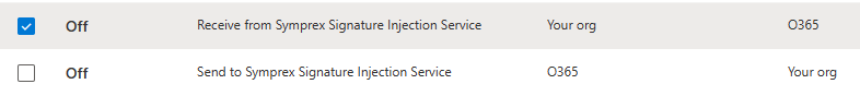 SIS connectors listed in Exchange admin center with Delete option