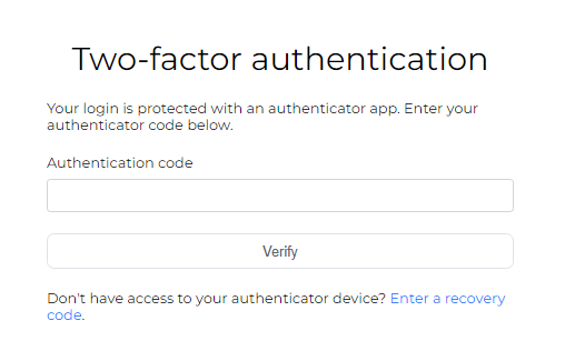 Signature 365 login page prompting for the two-factor authentication code after password entry