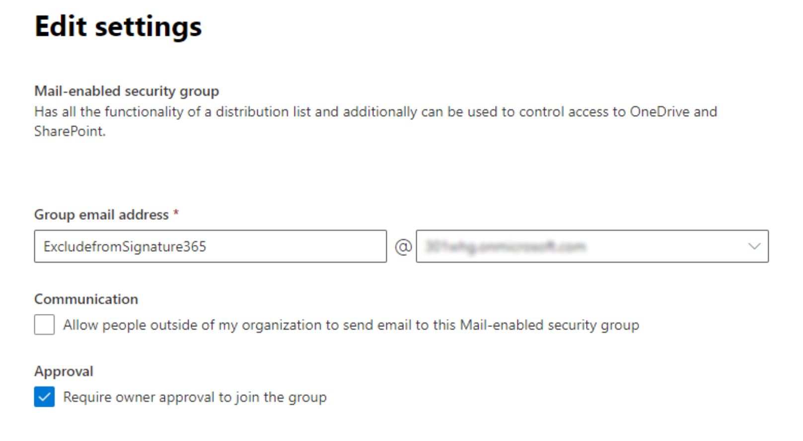 Group email address and owner approval settings