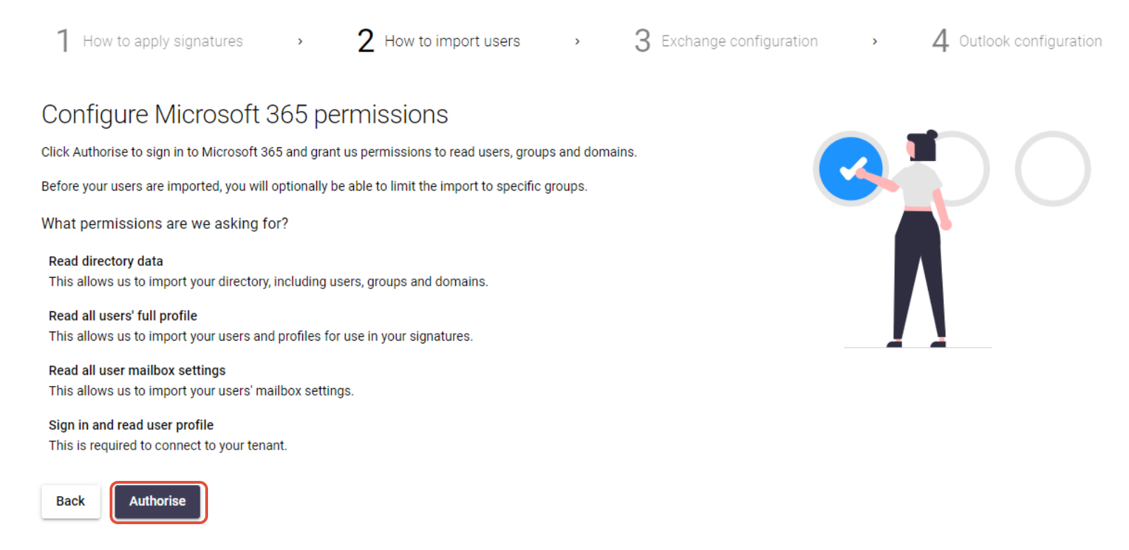 Authorise button to grant Signature 365 access to Microsoft 365 tenant
