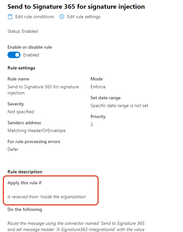 Rule conditions configured for all users