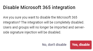 Confirmation dialog to disable the integration