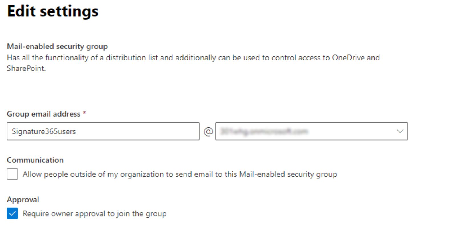 Group email address and approval settings