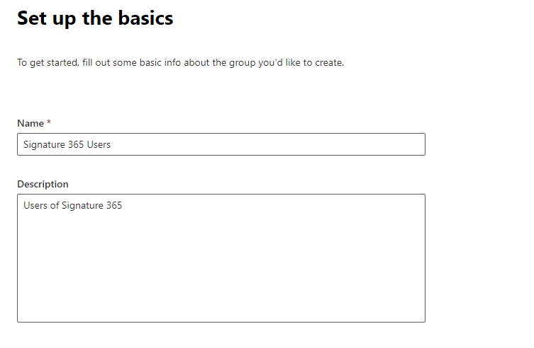 Group name and description fields