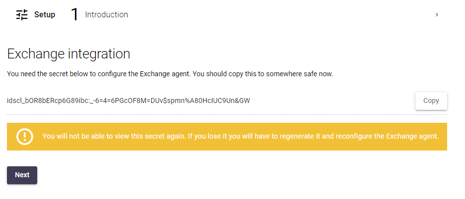 Generated secret key with Copy button