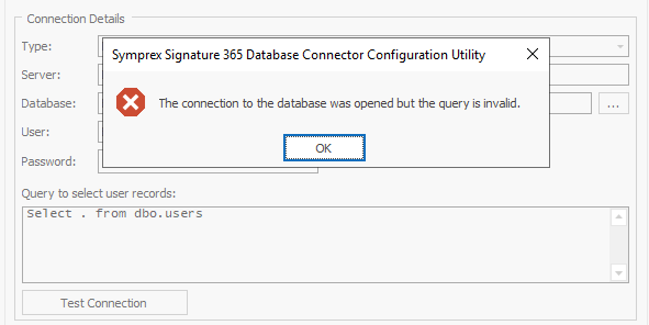 Invalid query error message