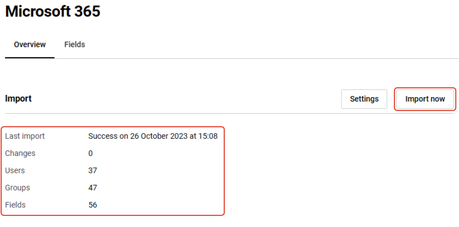 Signature 365 Microsoft 365 integration showing updated Changes, Users and Groups counts