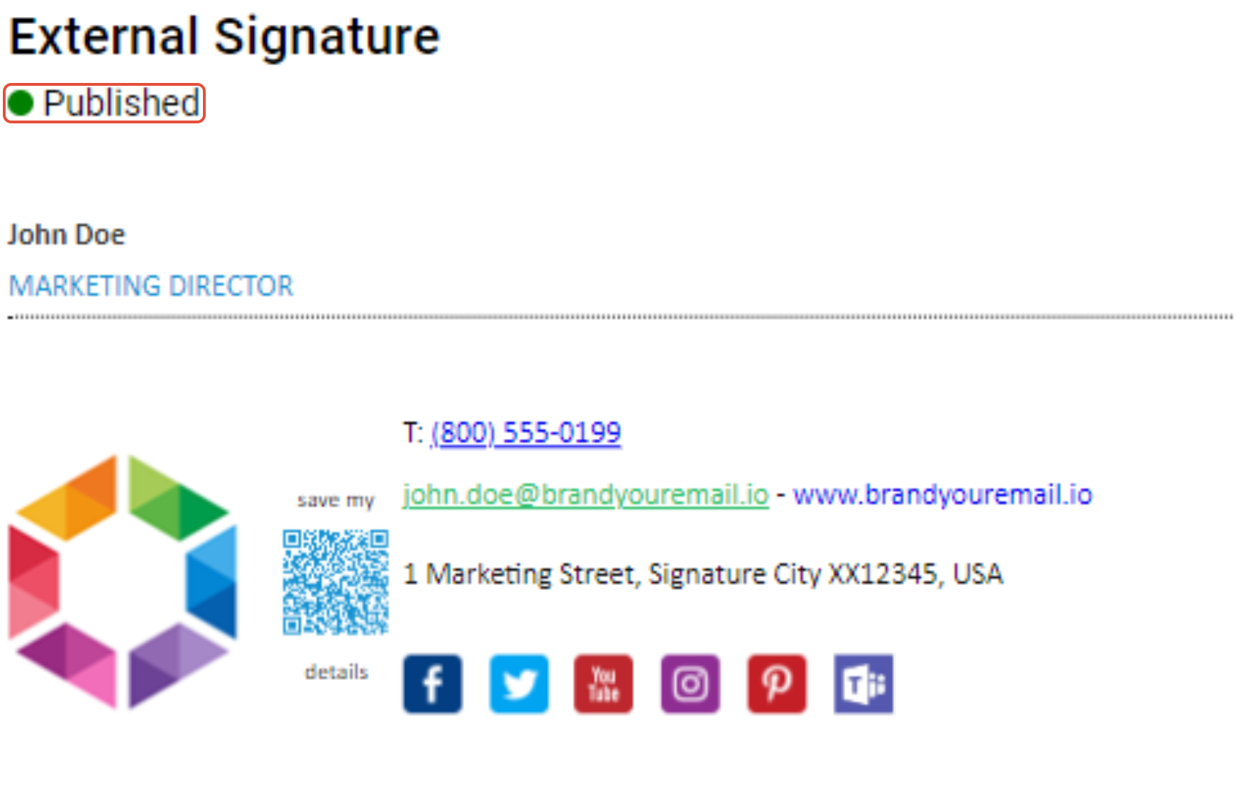 Signature 365 template list showing published with newer draft status indicator