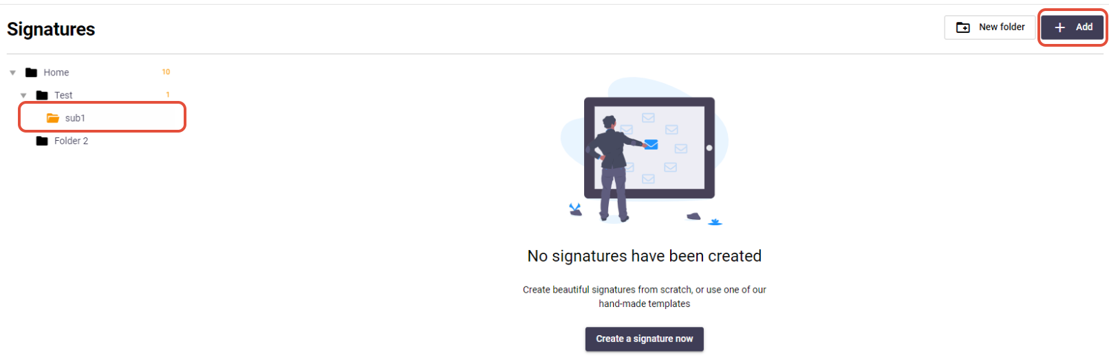 Signature 365 new template form with current folder pre-selected