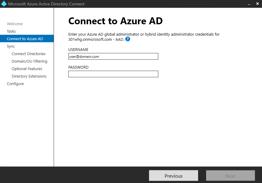 Azure AD Connect wizard prompting for Azure AD Global Administrator credentials