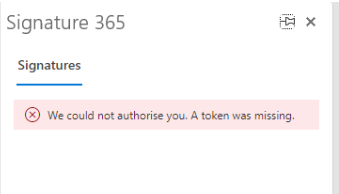 Signature 365 Outlook add-in showing the request has failed error message